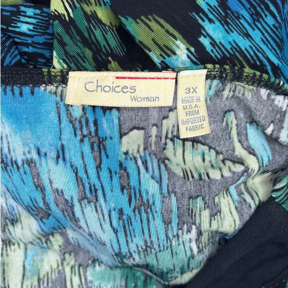 Choices Woman Vintage Long Sleeve Abstract Floral 1/4 Button Neck Tunic Green 3X - Picture 8 of 12